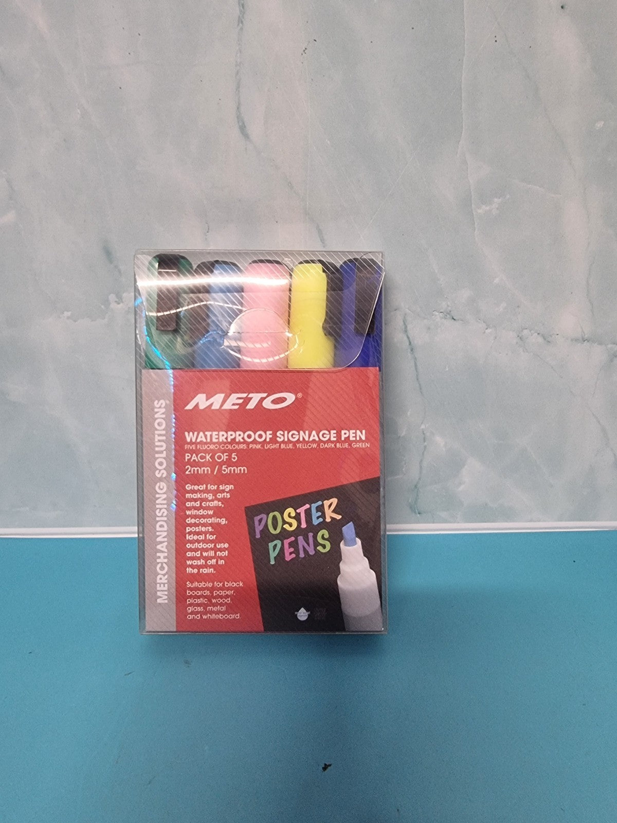 Meto Waterproof Sign Writing Pens 2/5mm Tips Fluoro 5 Pack