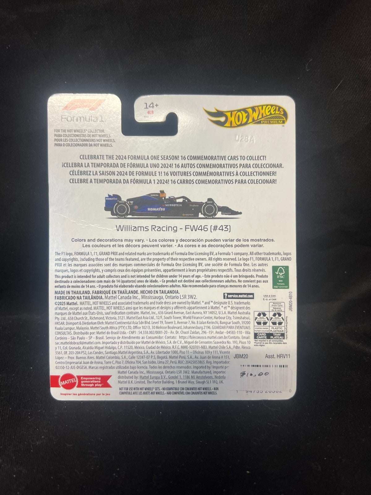 Hot Wheels Premium 2024 Formula 1 Williams Racing FW46 #43 Franco Colapinto