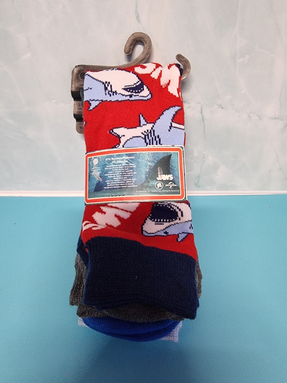 Jaws 50th Anniversary 3 Pairs of Crew Socks ~ Mens Shoe Size 6-12