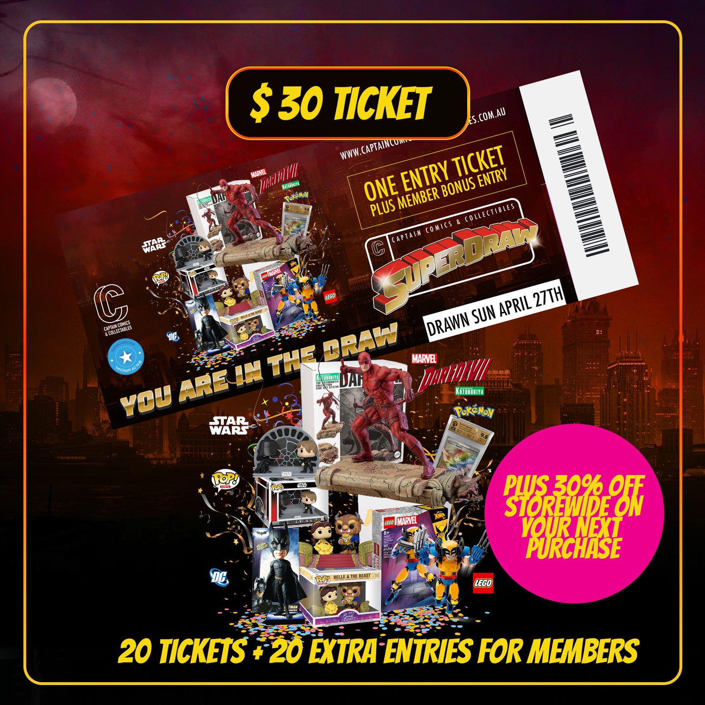 Captain Comics SuperDraw Giveaway $30 Ticket: 20 Entries+20 Extra Entries for Members