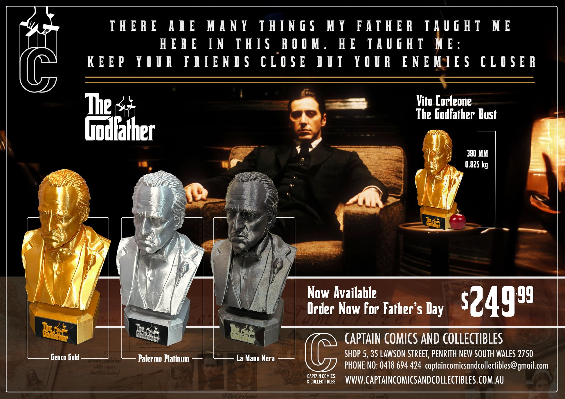 The Godfather Don Vito Corleone Bust Custom Statue - La Mana Nera Black Captain Comics and Collectables Pty Ltd