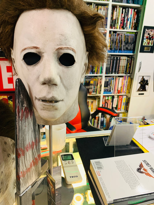 Michael Myers mask made in Mexico with paperwork and Knife