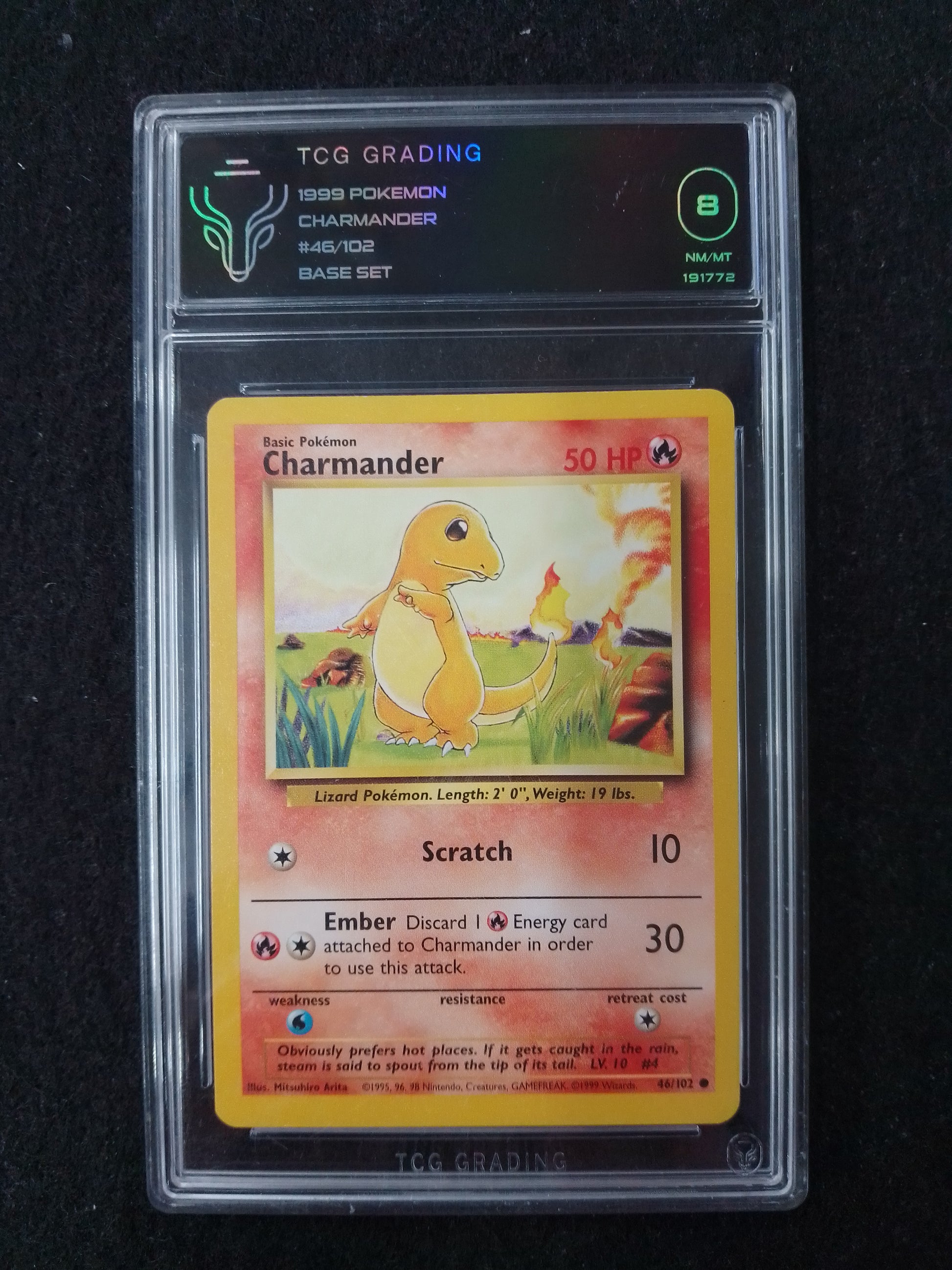 Pokemon 1999 Charmander #46/102 Base Set - TCG Graded Card - N08894 Captain Comics and Collectables Pty Ltd Pokemon 1999 Charmander #46/102 Base Set - TCG Graded Card - N08894 Captain Comics and Collectables Pty Ltd