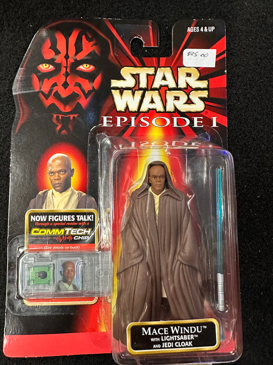 STAR WARS EPISODE 1 MACE WINDU WITH LIGHTSABER AND JEDI CLOAK (COMMTECH CHIP)