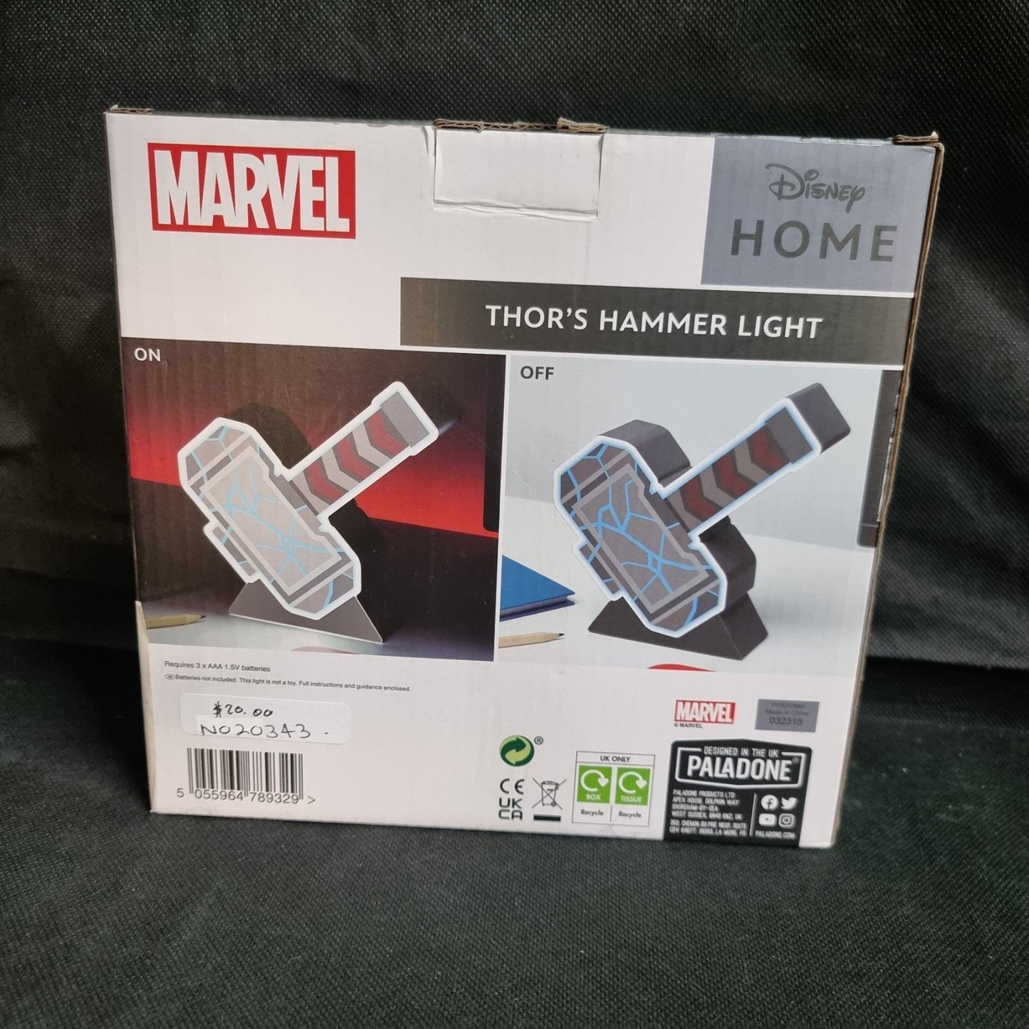 PALADONE MARVEL BOX LIGHT THOR HAMMER 18CM BNIB 3 X AAA Batteries Required