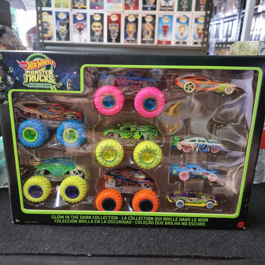 "Glow-in-the-Dark Hot Wheels Monster Trucks Set - Mattel (One Missing)