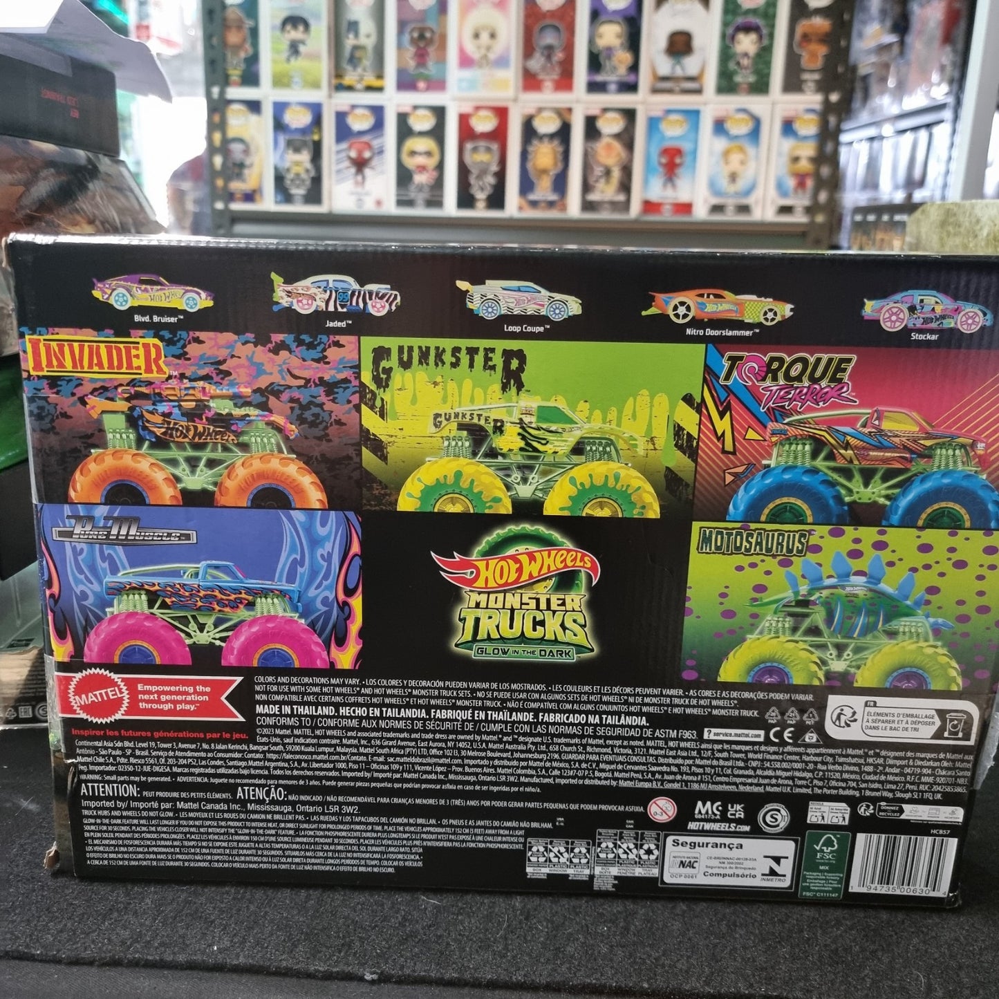 "Glow-in-the-Dark Hot Wheels Monster Trucks Set - Mattel (One Missing)