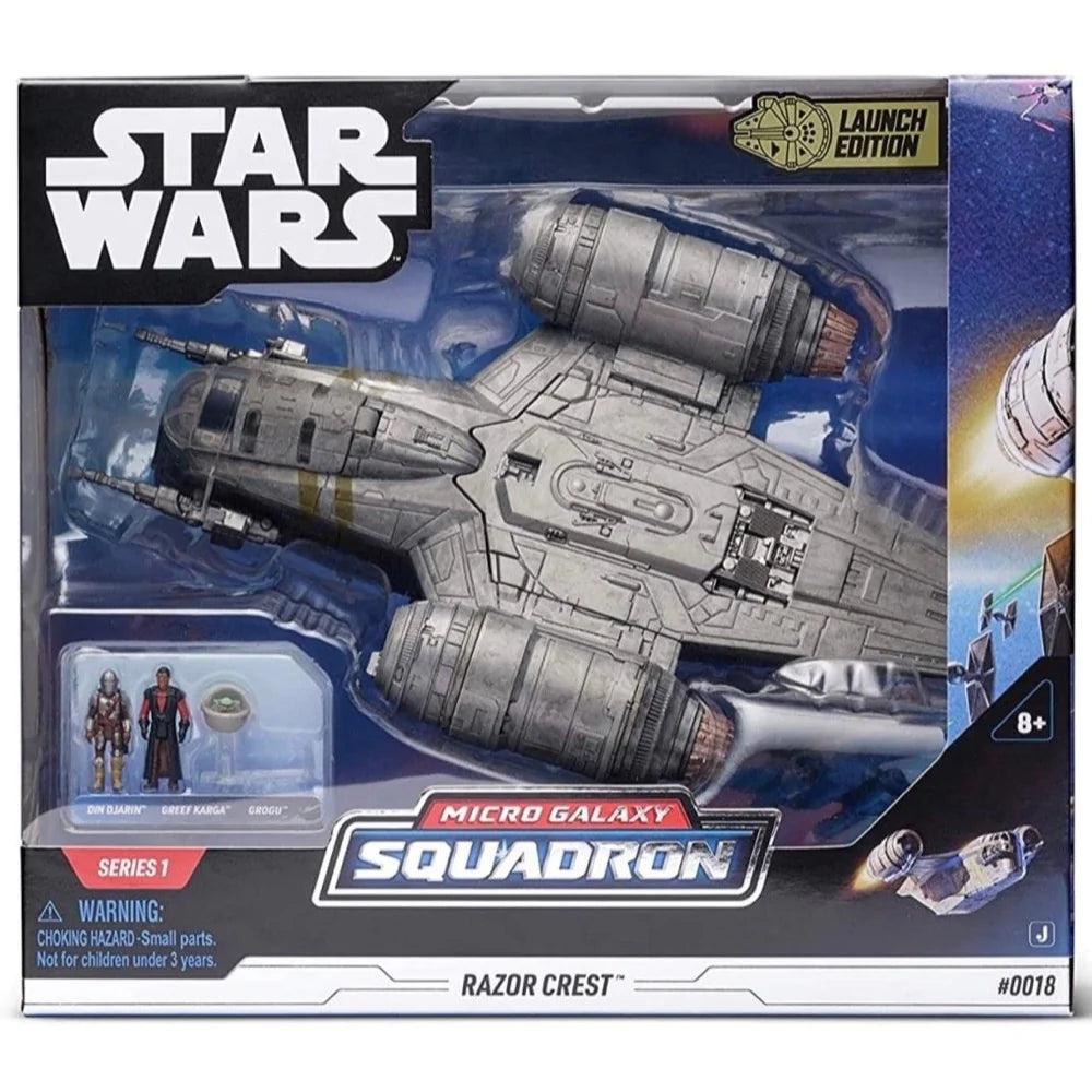 Star Wars Micro Galaxy Squadron Deluxe Vehicle Razor Crest 8 Inch Vehicle and 2 Figures