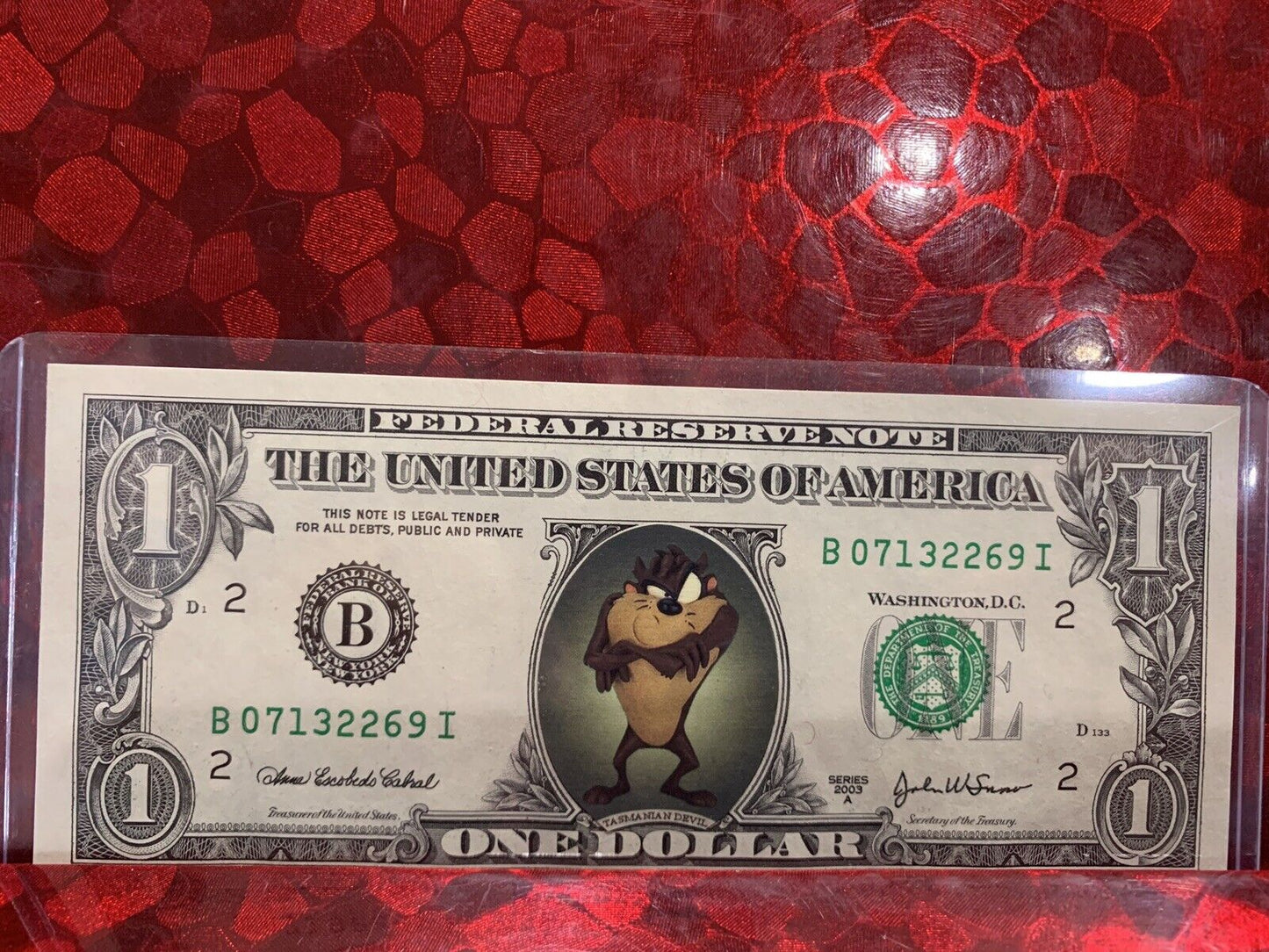Celebrity money ,Tasmanian Devil , Real , In protective Sleeve N03099