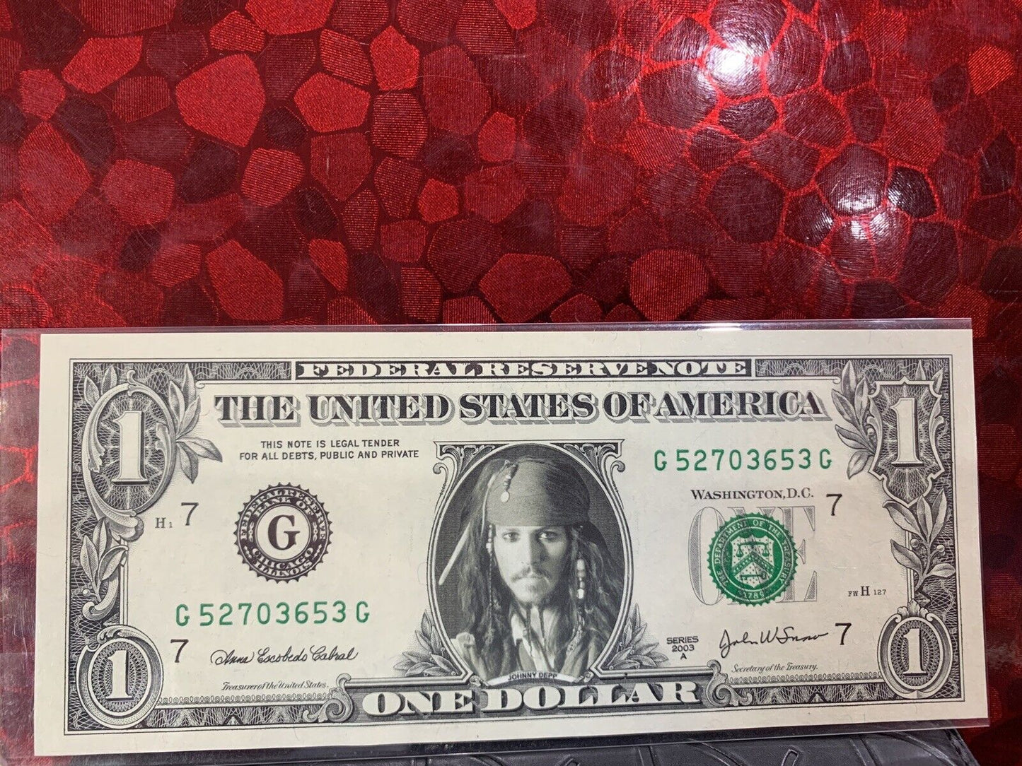 Celebrity money ,Johnny Depp Jack Sparrow , Real , In Protective Sleeve N03081