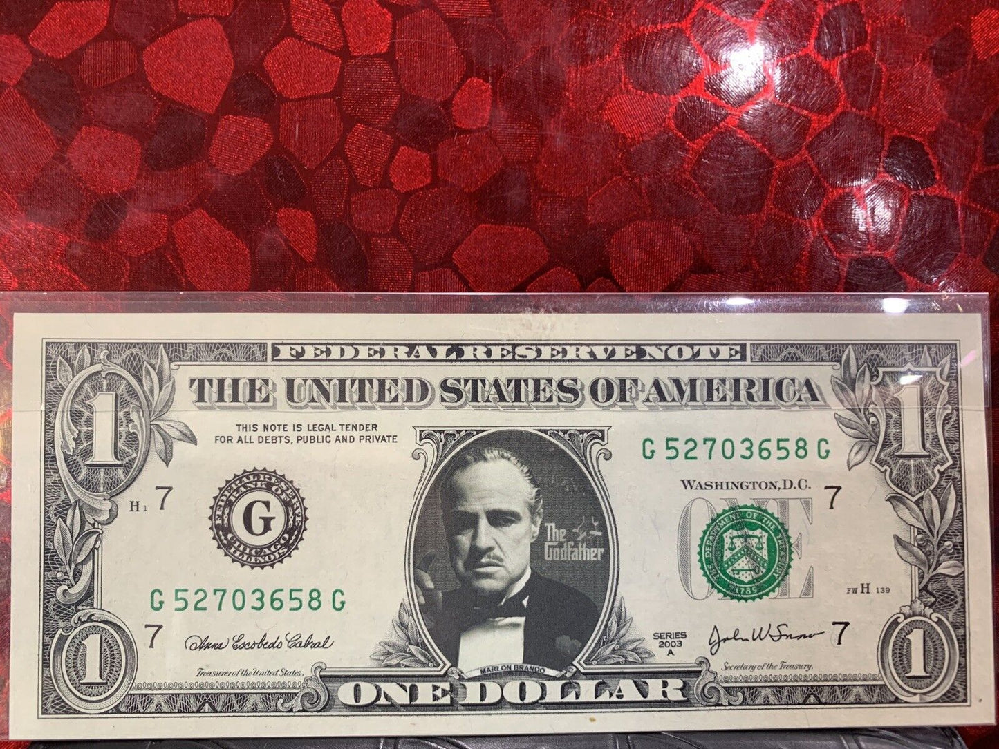 Celebrity money ,God Father , Marlon Brando , Real ,protective Sleeve N03077